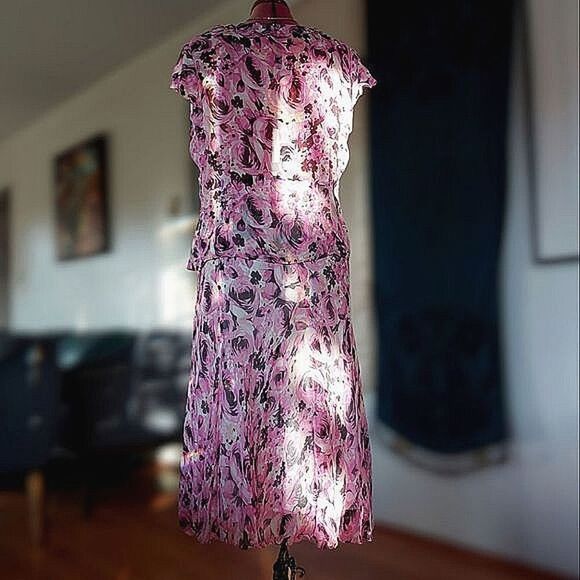 Vtg Precis Petite pink silk chiffon skirt set - Picture 3 of 15